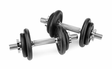 Naklejka premium Metal dumbbells isolated on white. Sports equipment