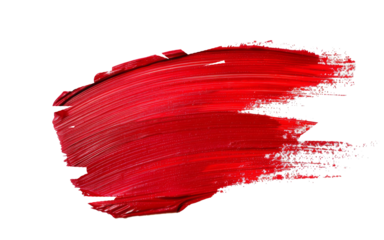 Stain swatch of a red matte lipstick on white background
