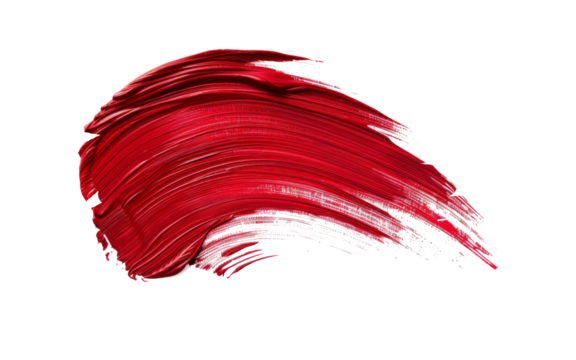 Stain swatch of a red matte lipstick on white background
