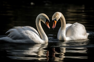 Fototapeta premium Swans love lake water. Fauna water. Generate Ai