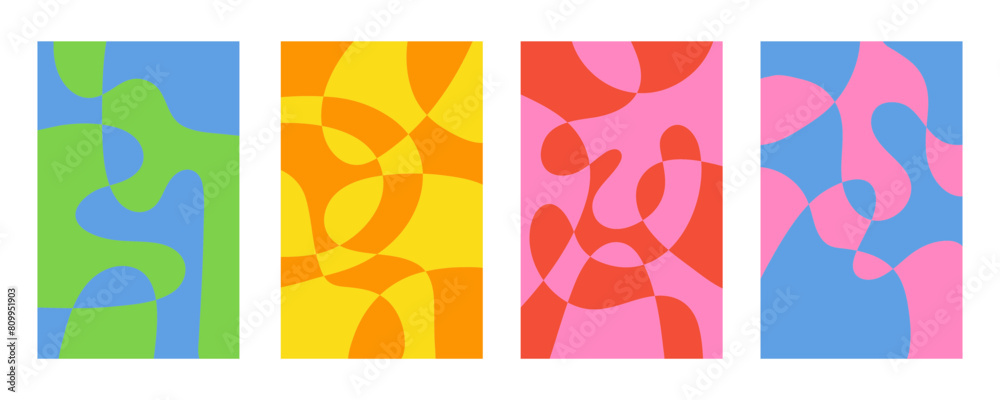 Aufkleber set of abstract vertical backgrounds with colorful waves. trendy vector illustration in style retro 
