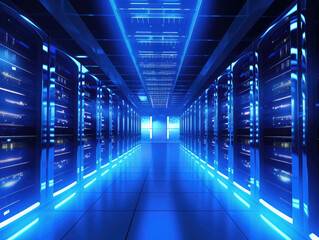 Fototapeta premium Futuristic Data Center with Blue Lighting