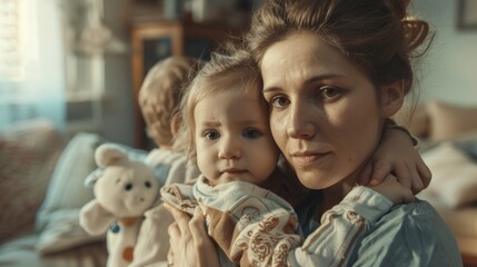 A woman holding a child in her arms. Suitable for family and parenting concepts