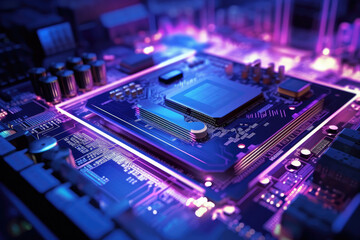Fototapeta premium Futuristic Glowing Circuit Board with Central Processor Unit