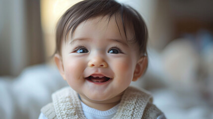 Cute smiling adorable asian baby boy. Beauty, studio, portrait, little.