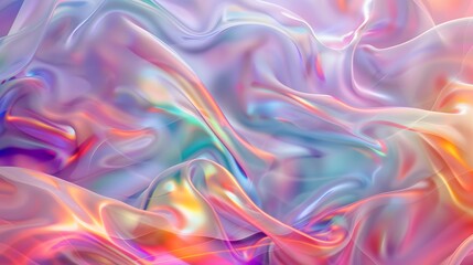 Ethereal waves of iridescent colors blend together to form a delicate abstract composition, captured with an 8k camera, ratio
