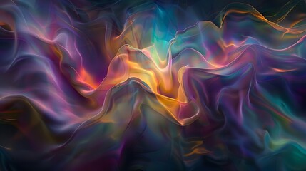 Ethereal waves of iridescent colors blend together to form a delicate abstract composition,...