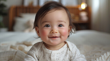 Cute smiling adorable asian baby boy. Beauty, studio, portrait, little.