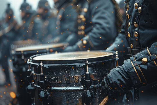 A rhythmic abstraction where the surface of the drum becomes a portal, each beat a glimpse into the soul and spirit of the army,