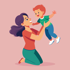 Happy Young Mother playing with the baby vector illustration