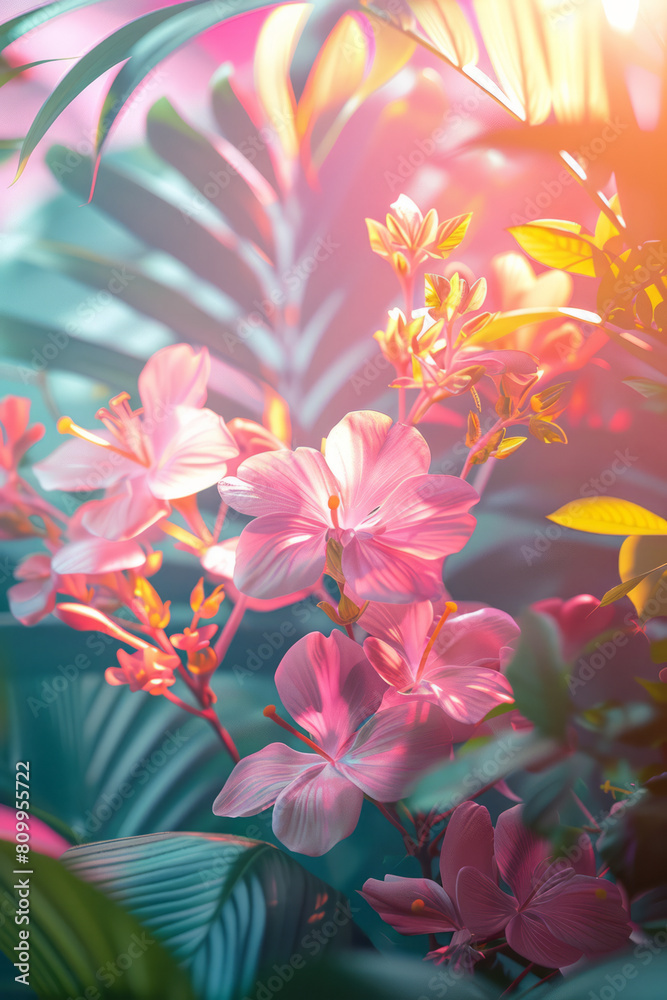 Poster concept design for a spring-themed party flyer with a vibrant gradient from pastel pink to light gre