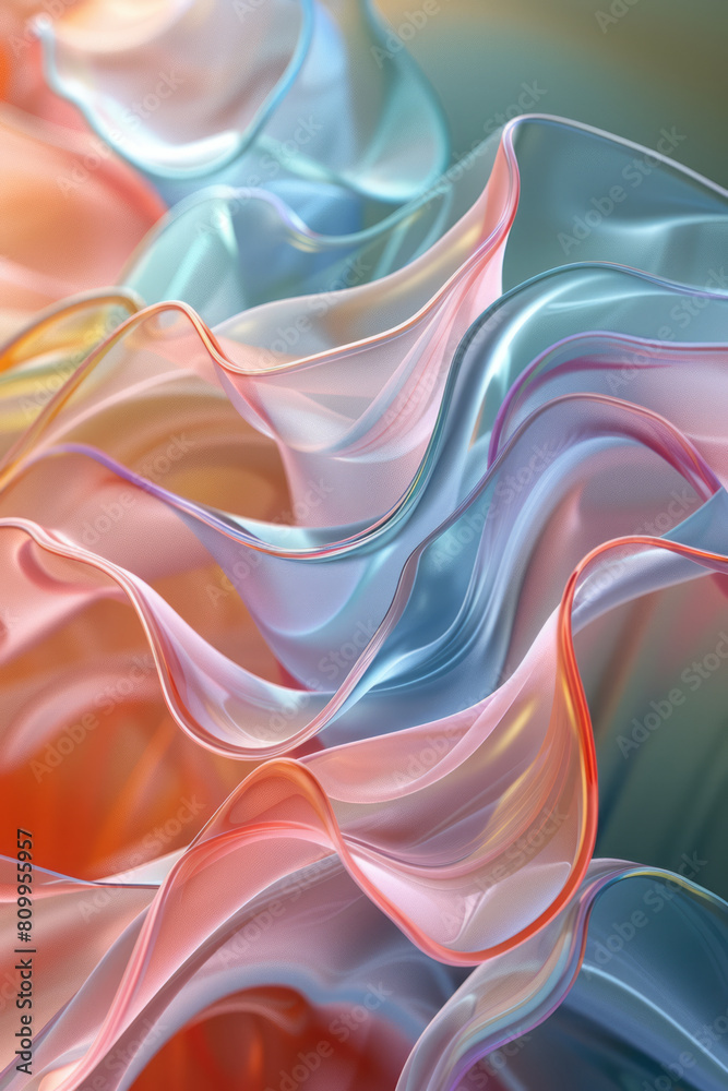 Aufkleber Graphic design of an abstract wave pattern with a smooth transition from pastel pink to light green,