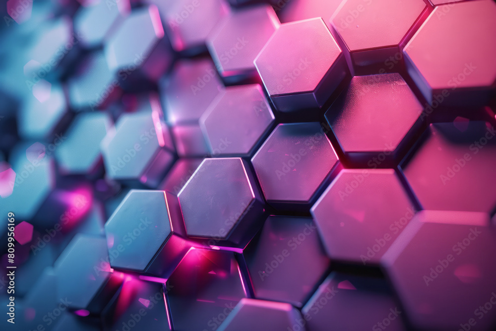 Poster Dynamic geometric wallpaper design with a gradient and moving hexagonal patterns,