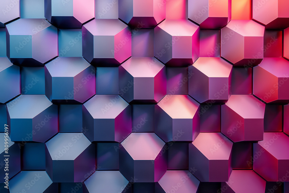 Poster Dynamic geometric wallpaper design with a gradient and moving hexagonal patterns,