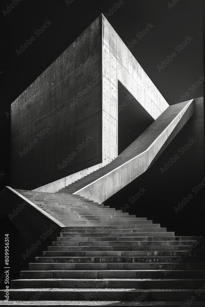 Aufkleber Geometric abstraction with a deep gradient and triangular forms that appear to advance and recede,