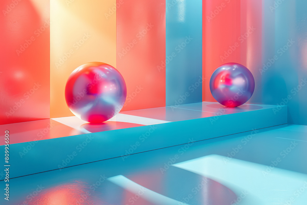 Poster Art print with a gradient background and floating geometric shapes that create a 3D effect,