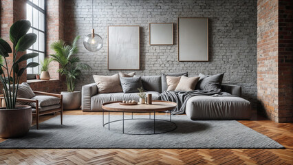 A Modern Loft Style Living Room Fusion with Plush Comfort and Urban Textures