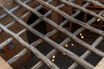 Arabic Architecture - a wooden rooftop square shaped structure in Al Seef Khor Dubai