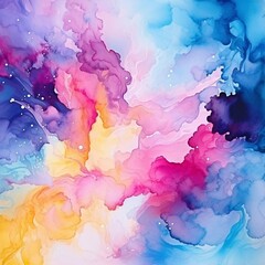 Fototapeta premium A colorful abstract watercolor background, mix of yellow, blue, pink, violet, magenta colors