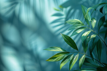 Tranquil spa brochure background featuring a gradient from green to blue with gentle tropical leaf shadows,