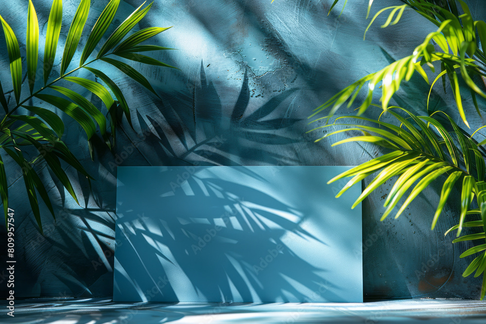Poster business card design with a subtle gradient from leaf green to ocean blue, accented with a tropical 