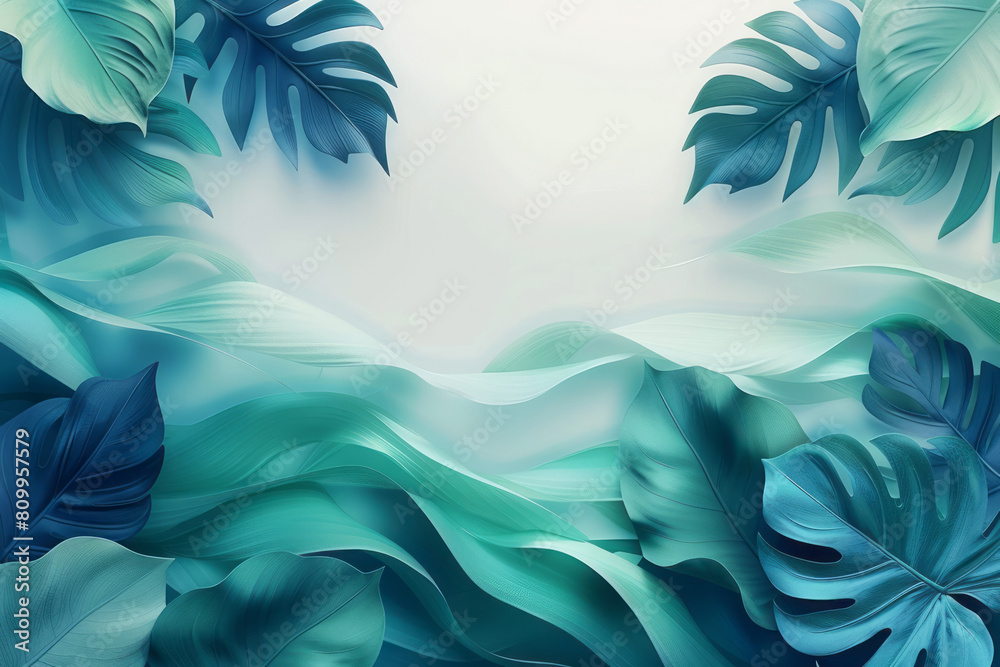 Poster business card design with a subtle gradient from leaf green to ocean blue, accented with a tropical 