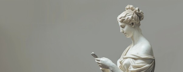 Ancient meets modern: statue with smartphone