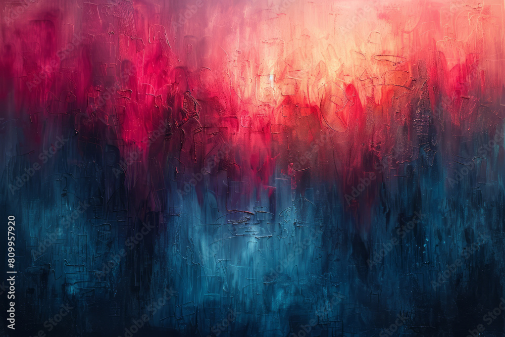 Aufkleber abstract canvas painting featuring a gradient from calm blue at the top to vibrant red at the bottom