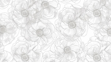 Line art ranunculus background. Abstract backdrop with floral outlines. Ranunculus for wall art, prints, wrapping paper, packaging, and fabric. Ranunculus line art - obrazy, fototapety, plakaty