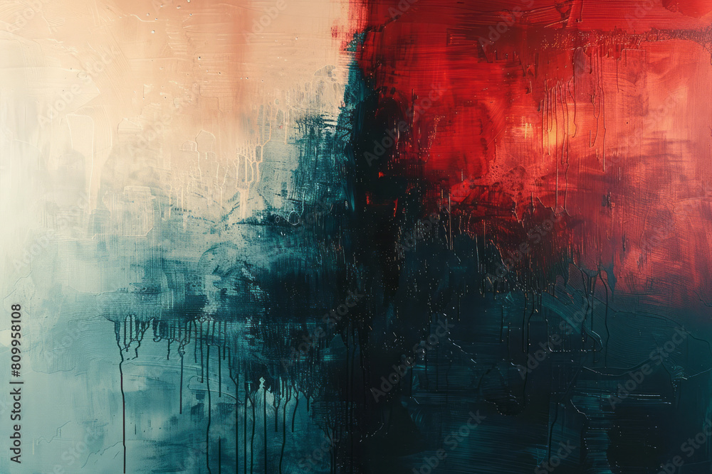 Aufkleber abstract art piece transitioning from calm blue to vibrant red, representing a shift from tranquilit