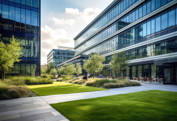 Modern Office Complex with Green Recreational Space