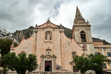 Baroque facade of Chiesa di San Giuseppe in the city of Taormina, Sicily island