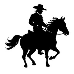 Cowboy on horse silhouette vector illustration isolated on white background.