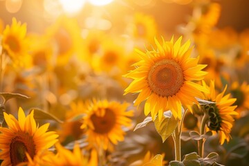 Fototapeta premium A field of sunflowers with a bright yellow color