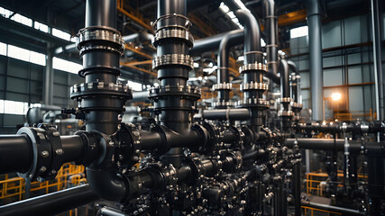 Equipment, cables and piping as found inside of a modern industrial power plant