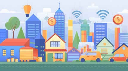 A city teeming with residential buildings and cars, showcasing the daily urban hustle and bustle.