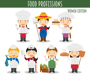 Vector Set of Food Industry Professions in cartoon style. Women Edition.
