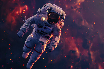 Astronaut floating in space in zero g.