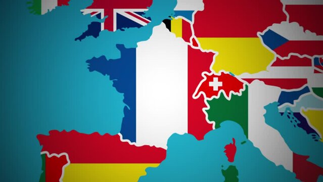 France with flag country nation outline world map motion graphics animation