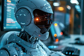 Futuristic worker robot futuristic cyborg technology future computer cybernetic face modern artificial machine