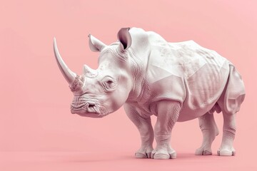 Fototapeta premium White rhino standing on a pink surface, suitable for various projects