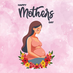 Pregnant mother with flowers poster happy mothers day
