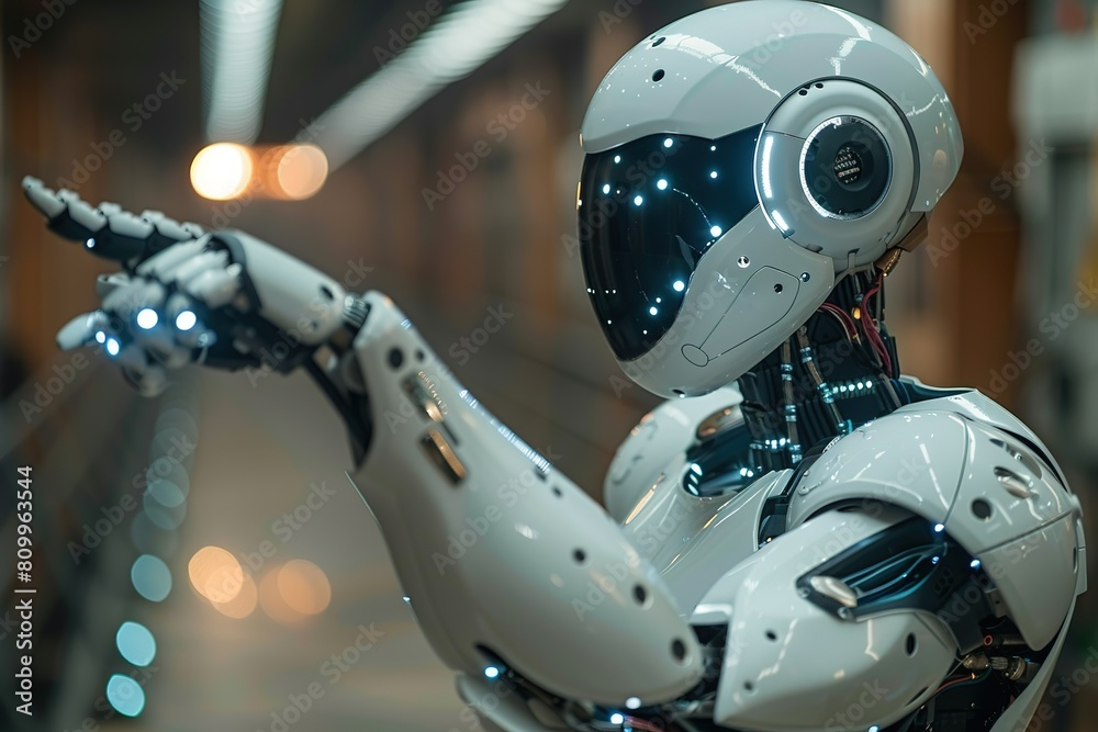 Poster robot advisor chatbot robotic concept robot finger point free space for text
