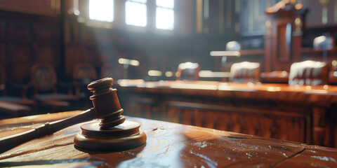 Law and justice. Wooden judge gavel in court. - obrazy, fototapety, plakaty