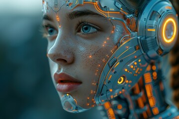 woman female face person young technology futuristic beauty portrait concept digital fashion