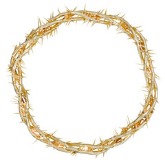 Contemporary Symbol of Faith: A striking 3D render of the golden Crown of Thorns, a powerful symbol for modern Christian visual art and publications.