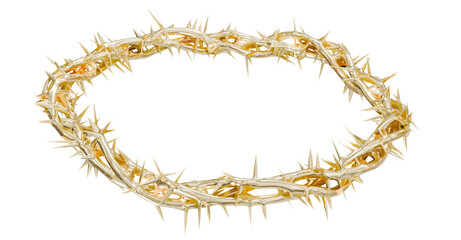 Christ's Suffering in 3D: This 3D illustration of Jesus' golden Crown of Thorns is a powerful tool for visual storytelling in modern Christian publications.