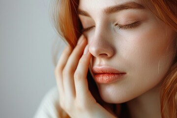Close up of a woman with her eyes closed. Perfect for relaxation and beauty concepts