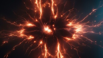 fireworks in the night sky _A bright plasma explosion with sparks and flashes in the center of the image ,                       