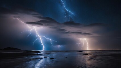 lightning over the sea _A cosmic dance of forces, where the blue lightning is the leader, and the dark is the follower.  
